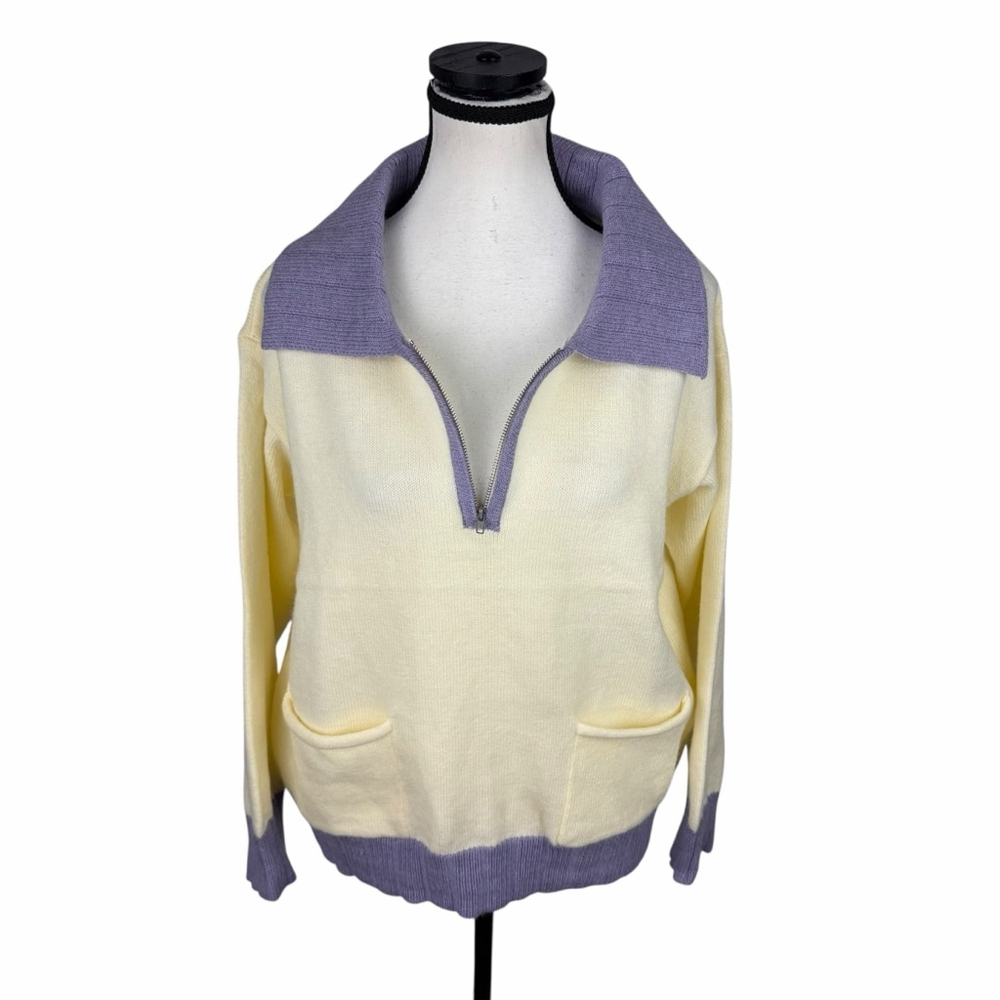 Papermoon Women M Pastel Half Zip Coquette Sweater Lavender Cream NWT - Picture 2 of 12